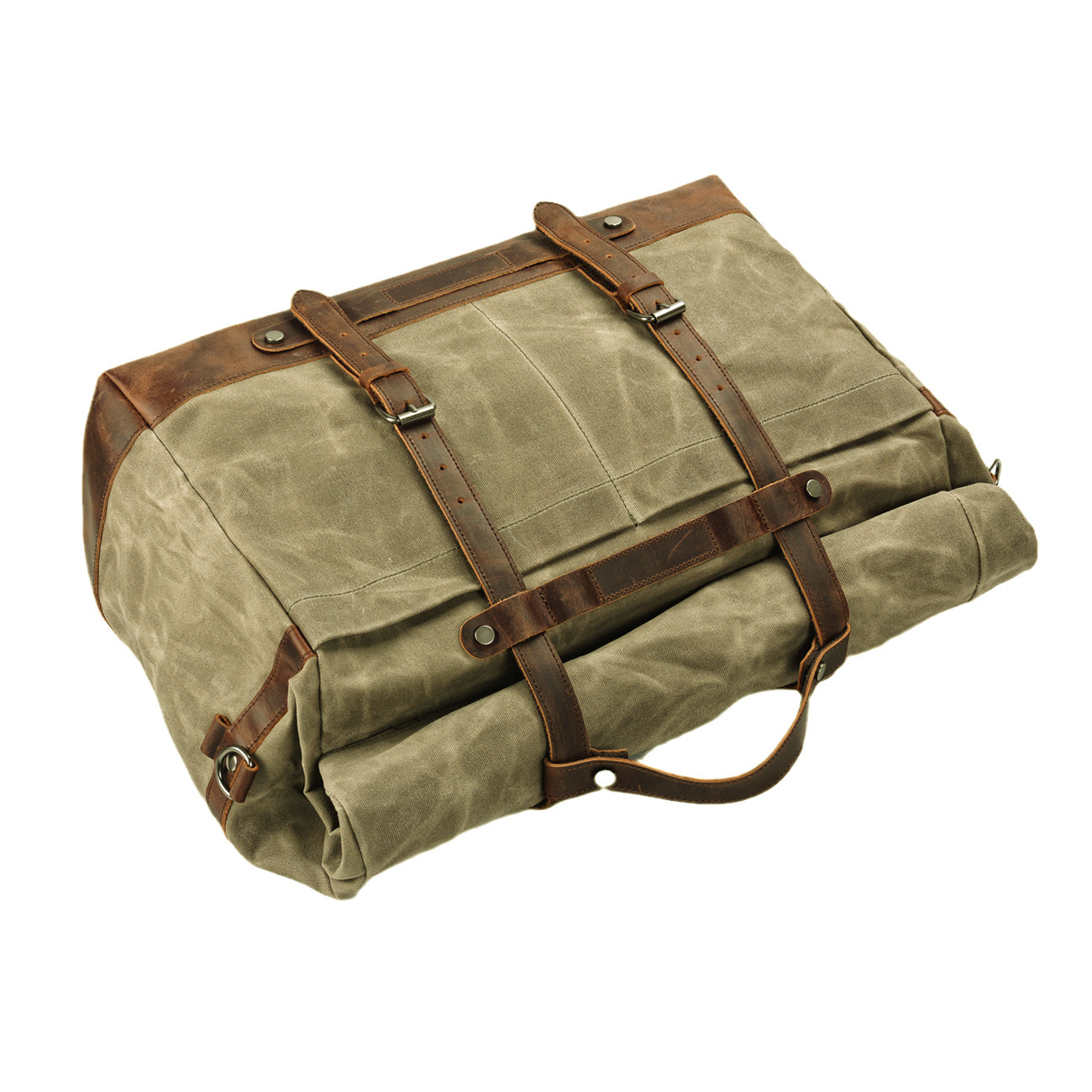 TassenLux Waterproof Waxed Canvas Genuine Leather Duffel Bag - Black - Hand-Held Travel & Weekender Bag for Men