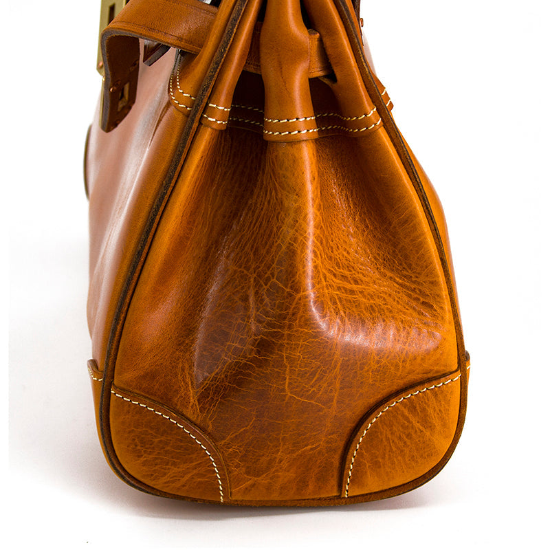 Birkin Style Italian Genuine Leather Tote Bag for Men and Women - 15 Inch - Yellow Brown - TassenLux