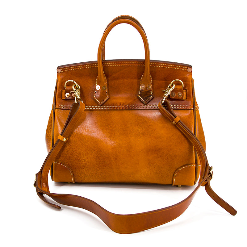 Birkin Style Italian Genuine Leather Tote Bag for Men and Women - 15 Inch - Yellow Brown - TassenLux