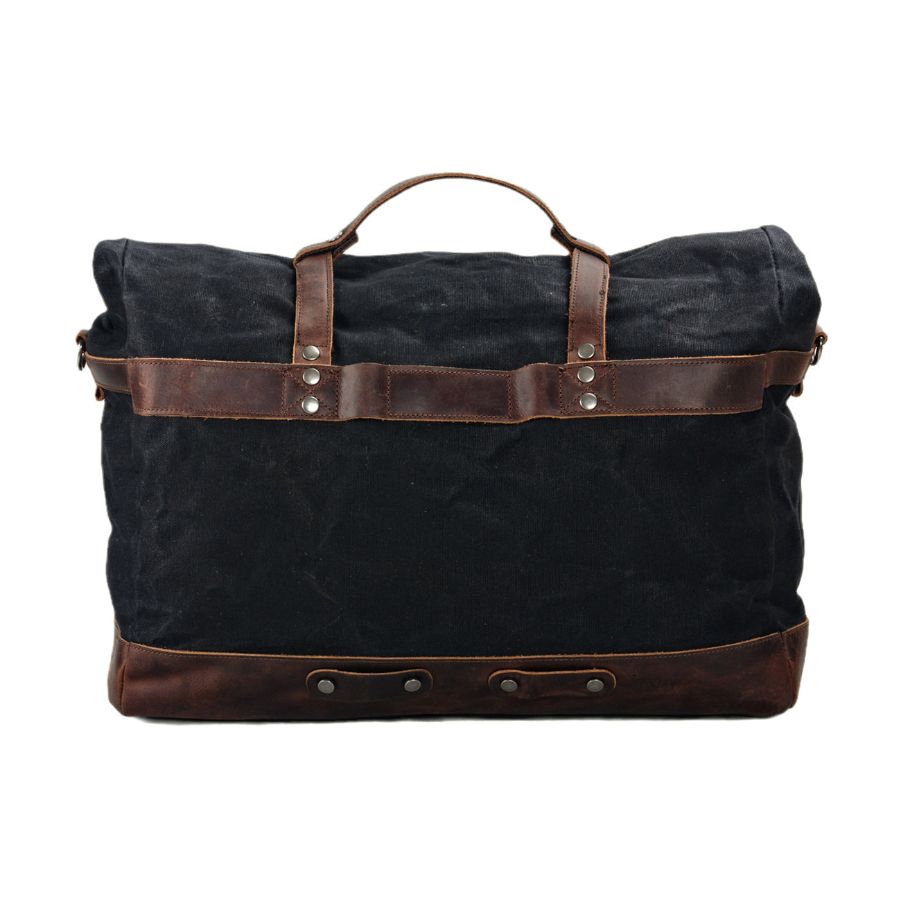 TassenLux Waterproof Waxed Canvas Genuine Leather Duffel Bag - Black - Hand-Held Travel & Weekender Bag for Men