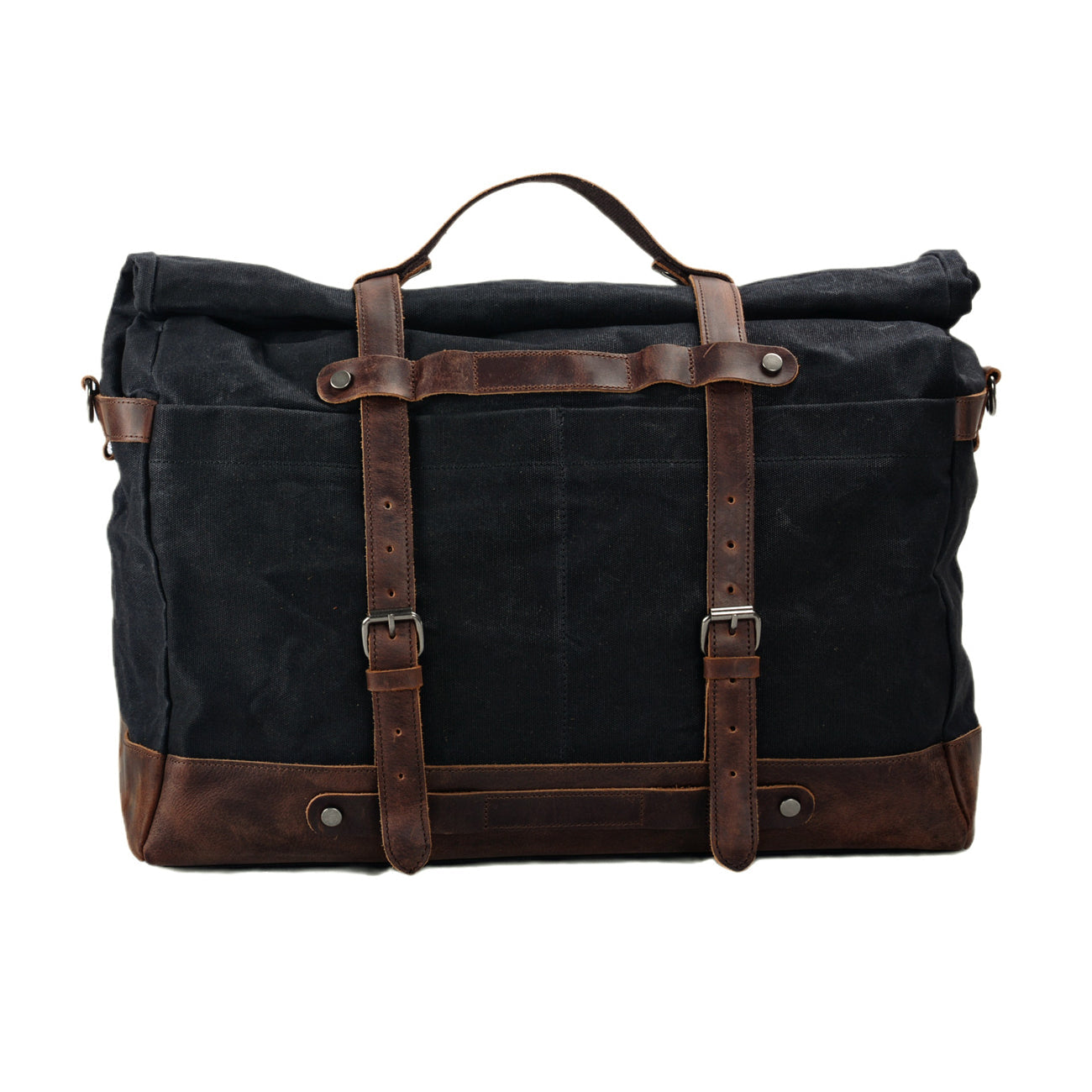 TassenLux Waterproof Waxed Canvas Genuine Leather Duffel Bag - Black - Hand-Held Travel & Weekender Bag for Men