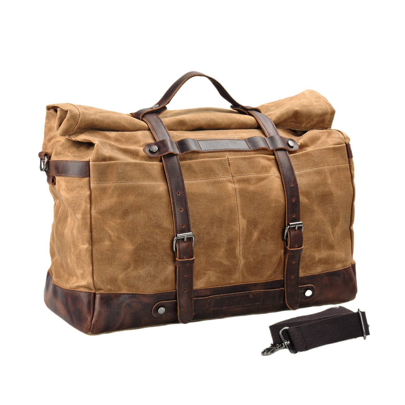 TassenLux Waterproof Waxed Canvas Genuine Leather Duffel Bag - Black - Hand-Held Travel & Weekender Bag for Men