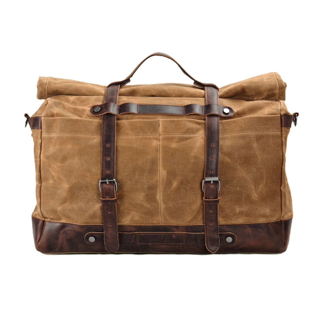 TassenLux Waterproof Waxed Canvas Genuine Leather Duffel Bag - Black - Hand-Held Travel & Weekender Bag for Men