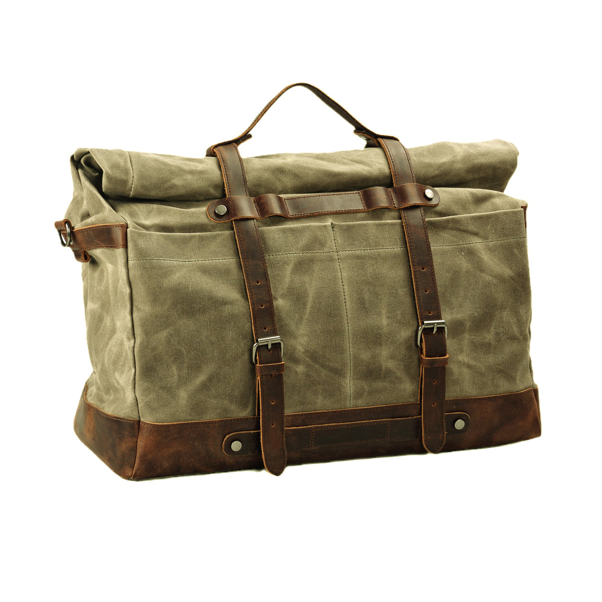 TassenLux Waterproof Waxed Canvas Genuine Leather Duffel Bag - Black - Hand-Held Travel & Weekender Bag for Men