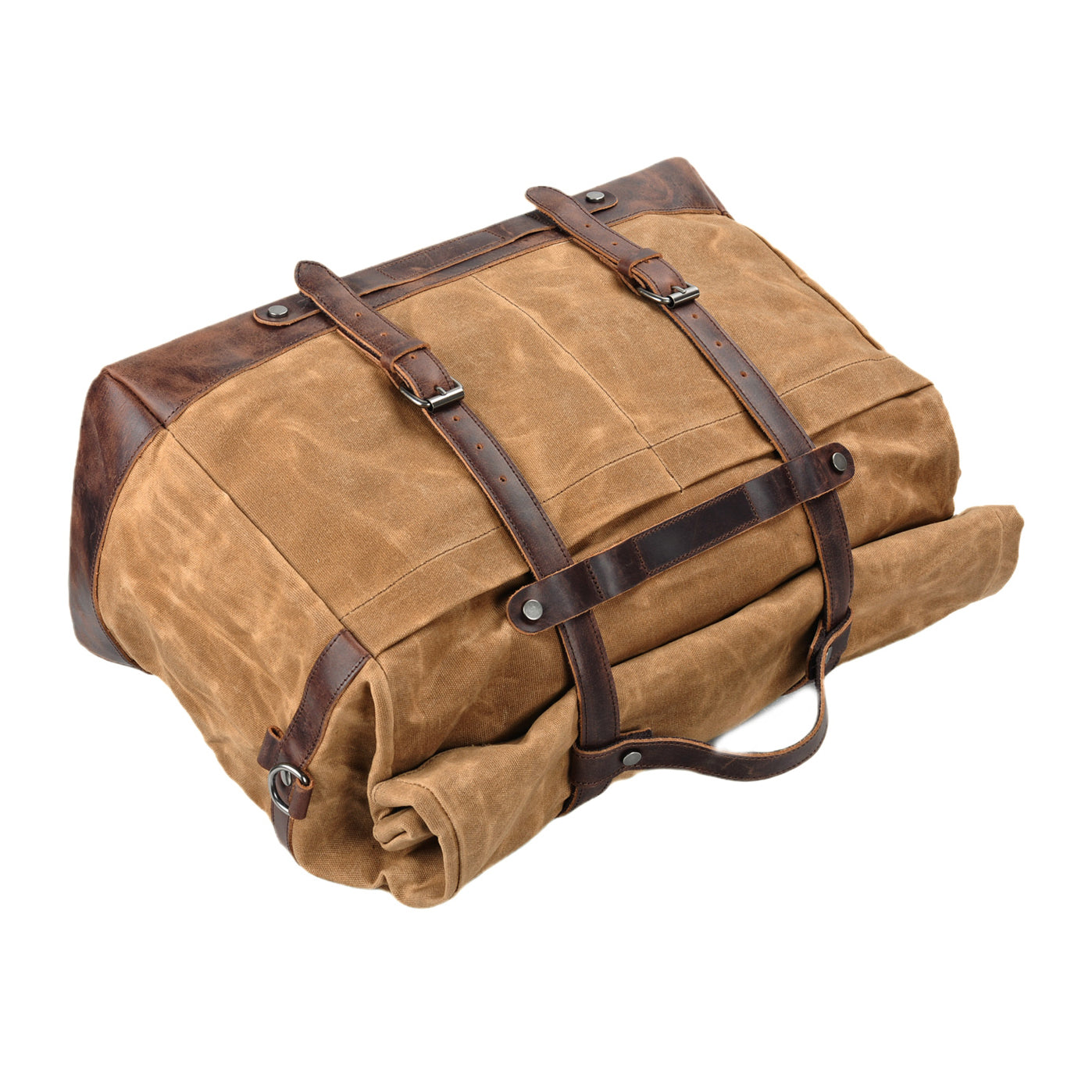 TassenLux Waterproof Waxed Canvas Genuine Leather Duffel Bag - Black - Hand-Held Travel & Weekender Bag for Men