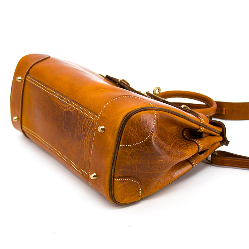 Birkin Style Italian Genuine Leather Tote Bag for Men and Women - 15 Inch - Yellow Brown - TassenLux