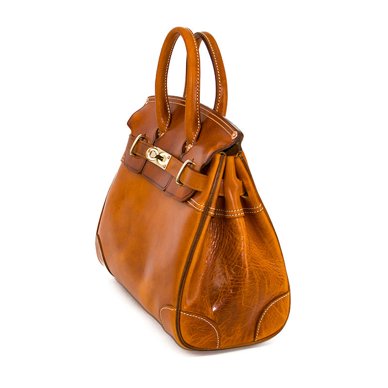 Birkin Style Italian Genuine Leather Tote Bag for Men and Women - 15 Inch - Yellow Brown - TassenLux