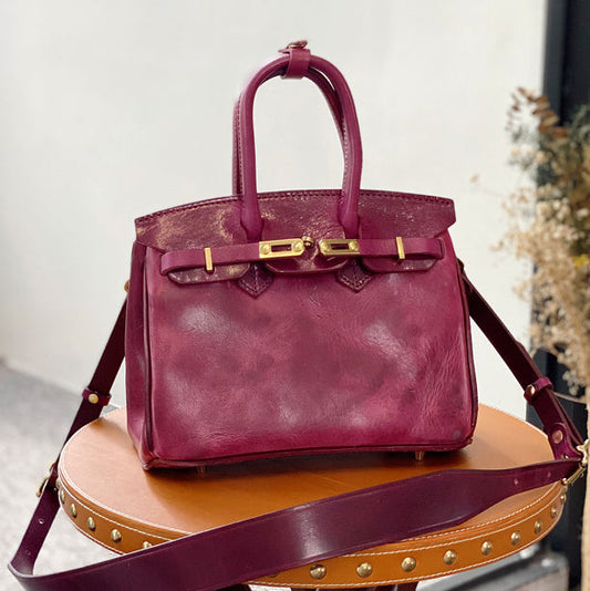 Elegant Italian Leather Shoulder Bag - 9.8 Inch Birkin-Style - Black Color