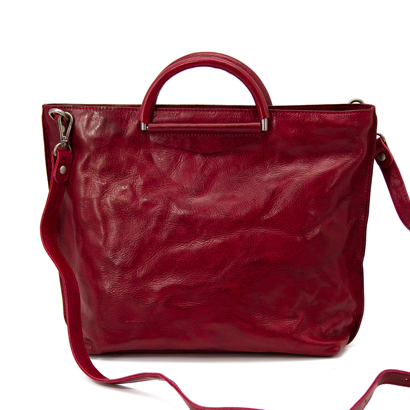 Large Capacity Colorful Vegetable-Tanned Leather Tote Bag, Handcrafted-Crumpled leather Bag,14in Length-i7bags